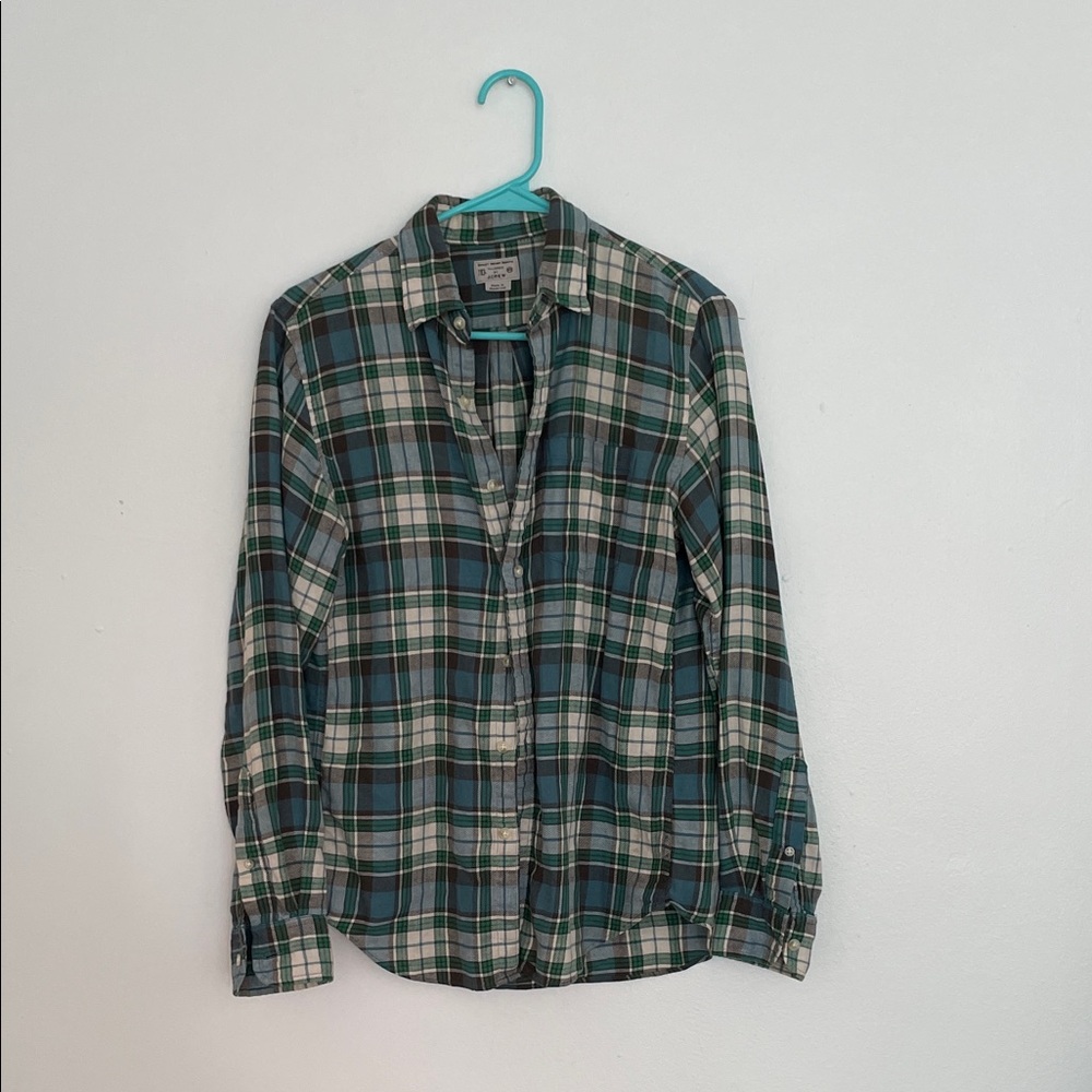 J. Crew Green and White Plaid Casual Shirt